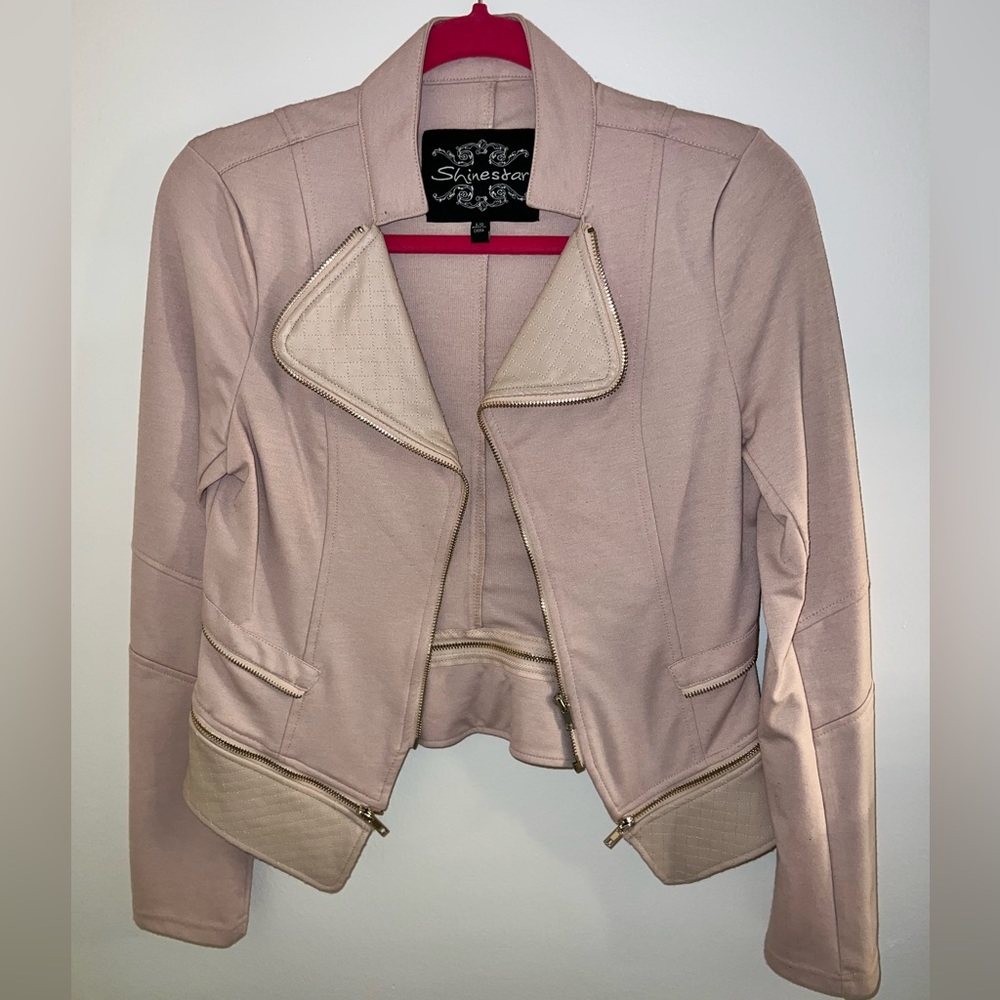 Pink fabric and “leather” jacket
